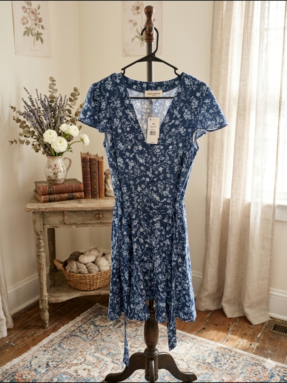 Lucky Brand Blue Floral Wrap Dress NWT
